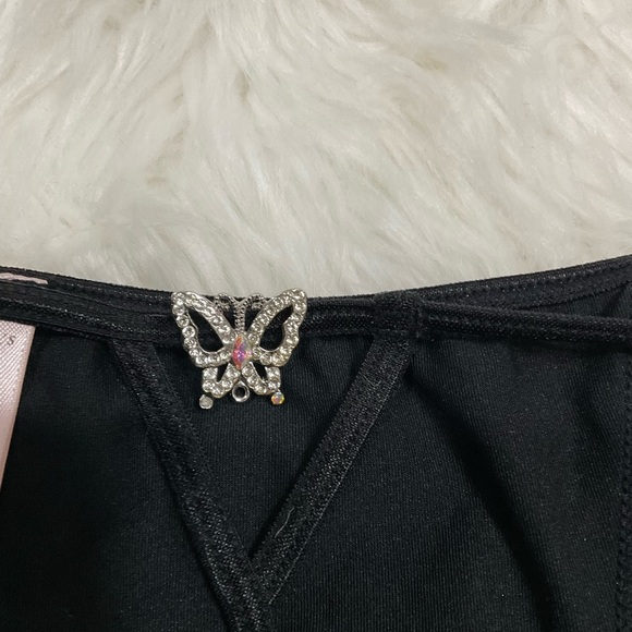 Victoria's Secret V-String Thong Black Bling Butterfly Charm - Picture 5 of 7